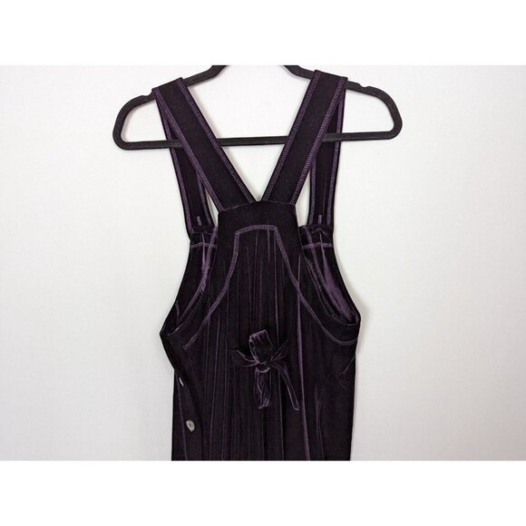 Vintage 90s Cynthia Max S Purple Velvet Overall Bib Dress Button Up Side Phoebe - Picture 8 of 12